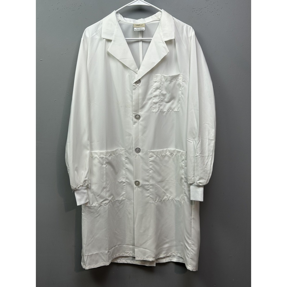 Tafford Lab Coat Small‎ White Button Front Knit Cuffs Made USA NLC650 WHIT